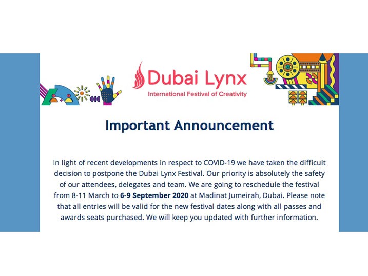 Dubai Lynx Festival of Creativity postponed due to coronavirus concerns Image
